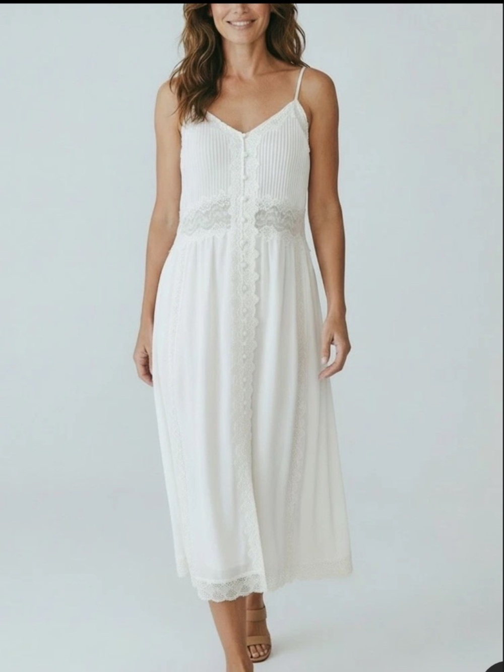 Caroline Constas Cream Crochet-Trim Pleated dress Size S